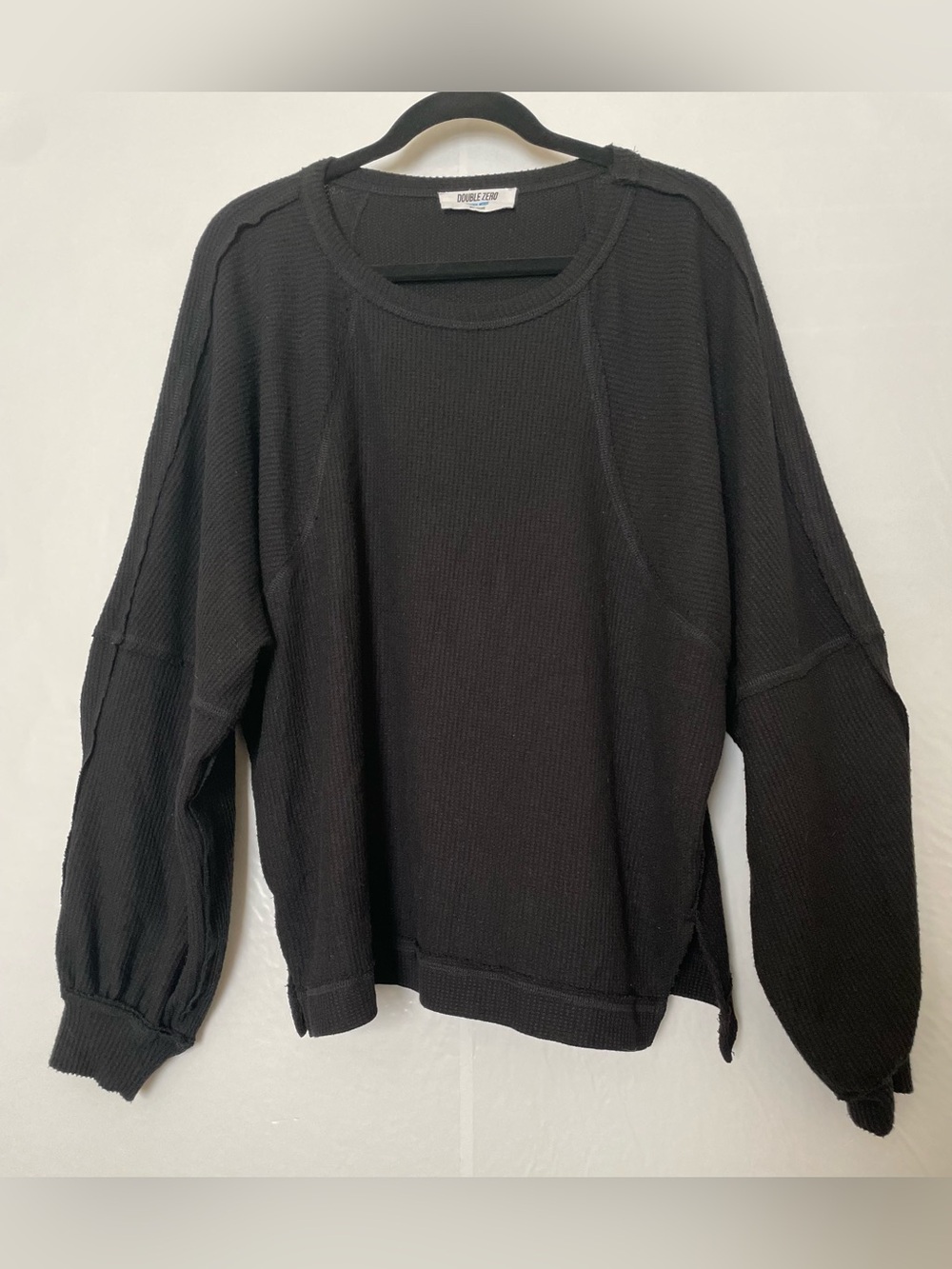 Double Zero Black Waffle Knit Oversized Pullover Sweater